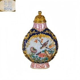 Chinese Qing Dynasty Qianlong period cloisonné enamel flower and bird pattern snuff bottle