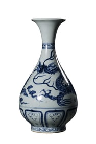 Chinese Yuan Dynasty Blue and White Dragon Pattern Jade Huchun Vase