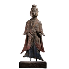 Chinese Northern Wei Dynasty bluestone painted standing Buddha statue