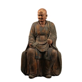 Chinese Song Dynasty painted wooden statue of a seated Arhat