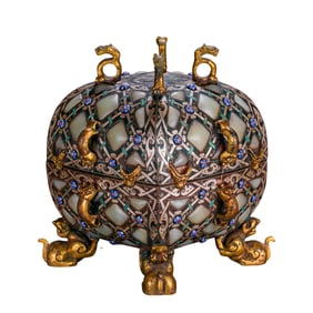 Chinese Warring States Period Square Tripod with Inlaid Gold, Silver and Hetian Jade
