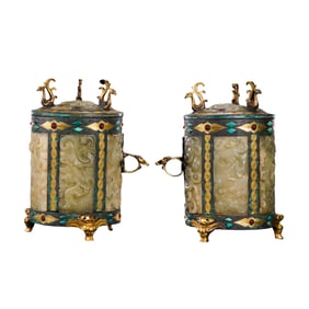 A pair of gold, silver and jade inlaid warehouses from the Warring States Period of China