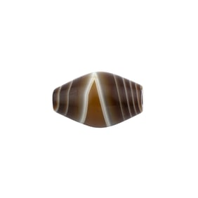 Tibetan Dzi-Style Banded Agate Bead Unique Striped Pattern [2.9 x 1.8cm, 11gram]
