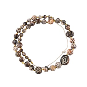 Antique Sino Tibetan Unique Decorated Painted Agate Beads Necklace [20in, 77gram]