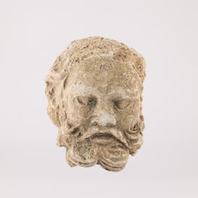Indo Greek Stucco Carved Head of Bearded Man [6.5 x 8cm, 254gram]