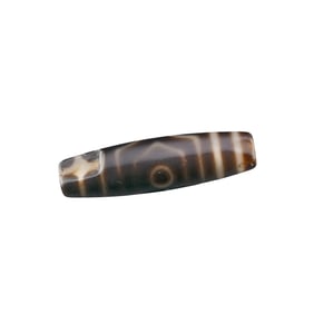 Himalayan 3-Eyed Dzi Agate Amulet Tibetan Bead with Rare Pattern Tian Zhu [4.9 x 1.4cm, 13gram]