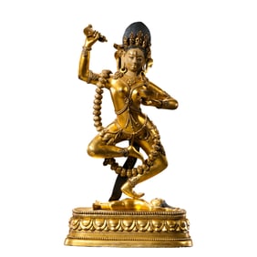 A Chinese Ming Dynasty gilt bronze standing Buddha statue