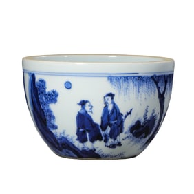 Chinese Qing Dynasty Blue and White Bowl with Figures and Stories