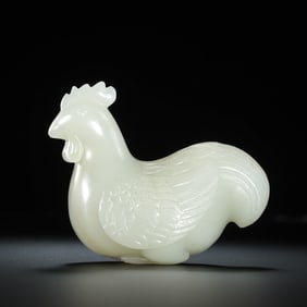 Chinese Qing Dynasty Hetian White Jade Chicken