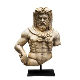 Antique Roman Greek Marble Statue of Hercules Wearing the Coat of the Nemean Lion