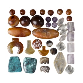 Collection of Turquoise, Crystal, Eye Agate Beads – Medieval Himalayan Silk Road Tibetan