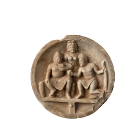 Indo-Greek Marble Stone Palette with Engraved Figures Scene