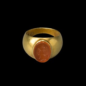 Roman Gold Ring with Carnelian Intaglio Circa 1st-2nd Century AD