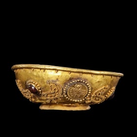Achaemenid period ancient Persian culture pure gold inlaid gemstone bowl