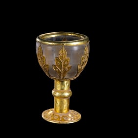 Achaemenid period ancient Persian culture pure gold inlaid crystal high-footed cup