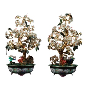 pair of Chinese Qing Dynasty cloisonné enamel inlaid bonsai