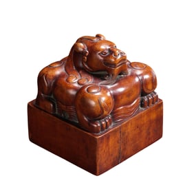Chinese Qing Dynasty Sandalwood Auspicious Beast Girl Seal