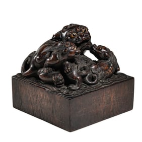 Auspicious Beast Girl Seal in Red Sandalwood from the Qing Dynasty