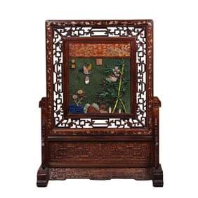 Chinese Qing Dynasty Huanghuali wood inlaid multi-treasure screen