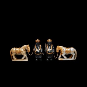 A group of jade horse-leading figures from the Liao Dynasty, China