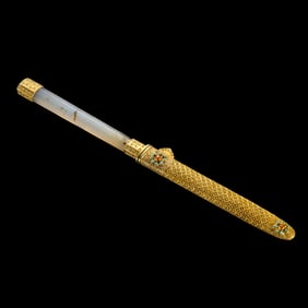 Chinese Liao Dynasty pure gold inlaid agate handle dagger