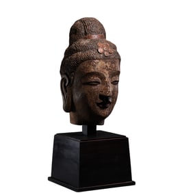 Painted bluestone Buddha head from the Northern Wei Dynasty, China