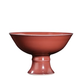A red-glazed high-footed cup from the Qianlong period of the Qing Dynasty, China