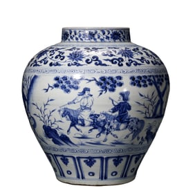 Chinese Yuan Dynasty Blue and White Figure Story Jar