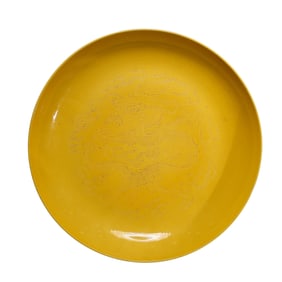 Yellow-glazed dragon-patterned plate from the Guangxu period of the Qing Dynasty, China
