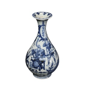 Chinese Yuan Dynasty Blue and White Figure Story Pattern Jade Huchun Vase