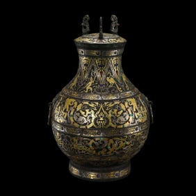 Chinese Warring States Period Double-headed Round Pot with Inlaid Gold, Silver and Gemstones