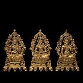 A group of Chinese Ming Dynasty gilt-bronze seated Buddha statues