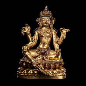 A Chinese gilt bronze statue of a seated Buddha from the Yongle period of the Ming Dynasty