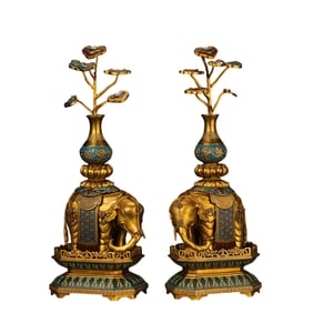 A pair of Chinese Qing Dynasty enamel-gilt Taiping elephants