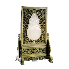 Chinese Qing Dynasty Hetian white jade gourd screen