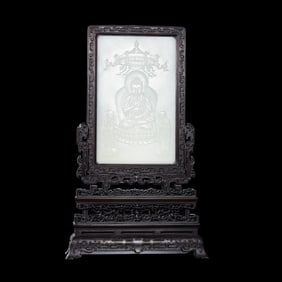 Chinese Qing Dynasty Hetian white jade screen