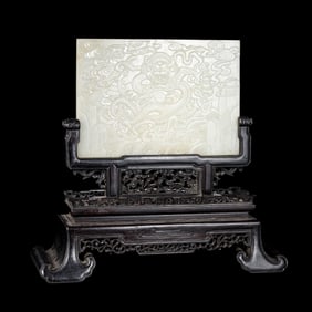 Chinese Qing Dynasty Hetian white jade screen