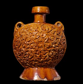 Chinese Tang Dynasty yellow glaze double-handled flat bottle