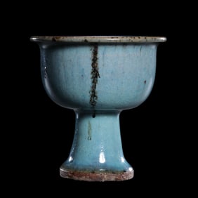 Chinese Jin Dynasty Jun kiln sky blue glaze with red high-footed cup