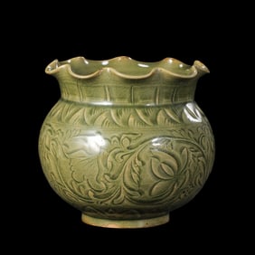 Yaozhou kiln green-glazed slag bucket with flower mouth, Northern Song Dynasty, China