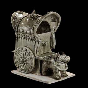 Chinese Sui Dynasty Xiangzhou kiln celadon ox-drawn cart ornaments