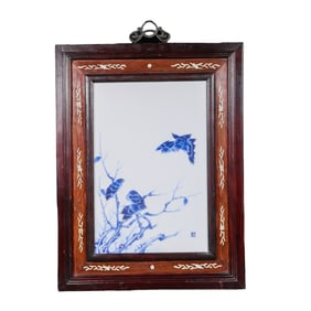 Blue and white porcelain panel painting by Wang Bu, a 20th-century Chinese art master