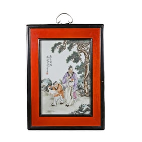 Chinese 20th century porcelain panel painting hanging screen