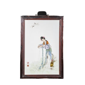 Chinese 20th century porcelain panel painting hanging screen
