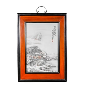 Chinese 20th century porcelain panel painting hanging screen
