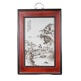 Chinese 20th century porcelain panel painting hanging screen