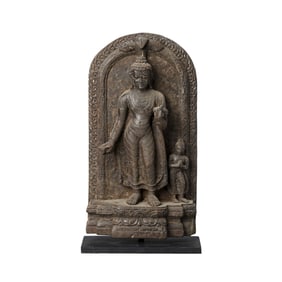 Stone Standing Buddha with Attendant