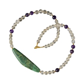 Ancient Turquoise, Amethyst, and Rock Crystal Necklace