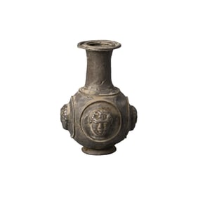 Silver Flask with Human Face Reliefs