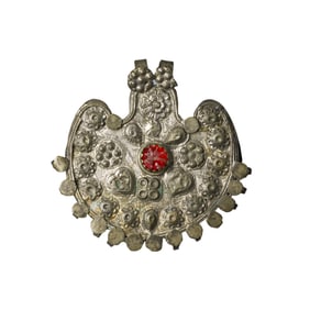 Silver Ornament with Red Gem Inlay